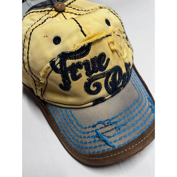 VTG True Religion Distressed Spellout Cap Hat Leather Brim Y2K Trashed grunge main image 5